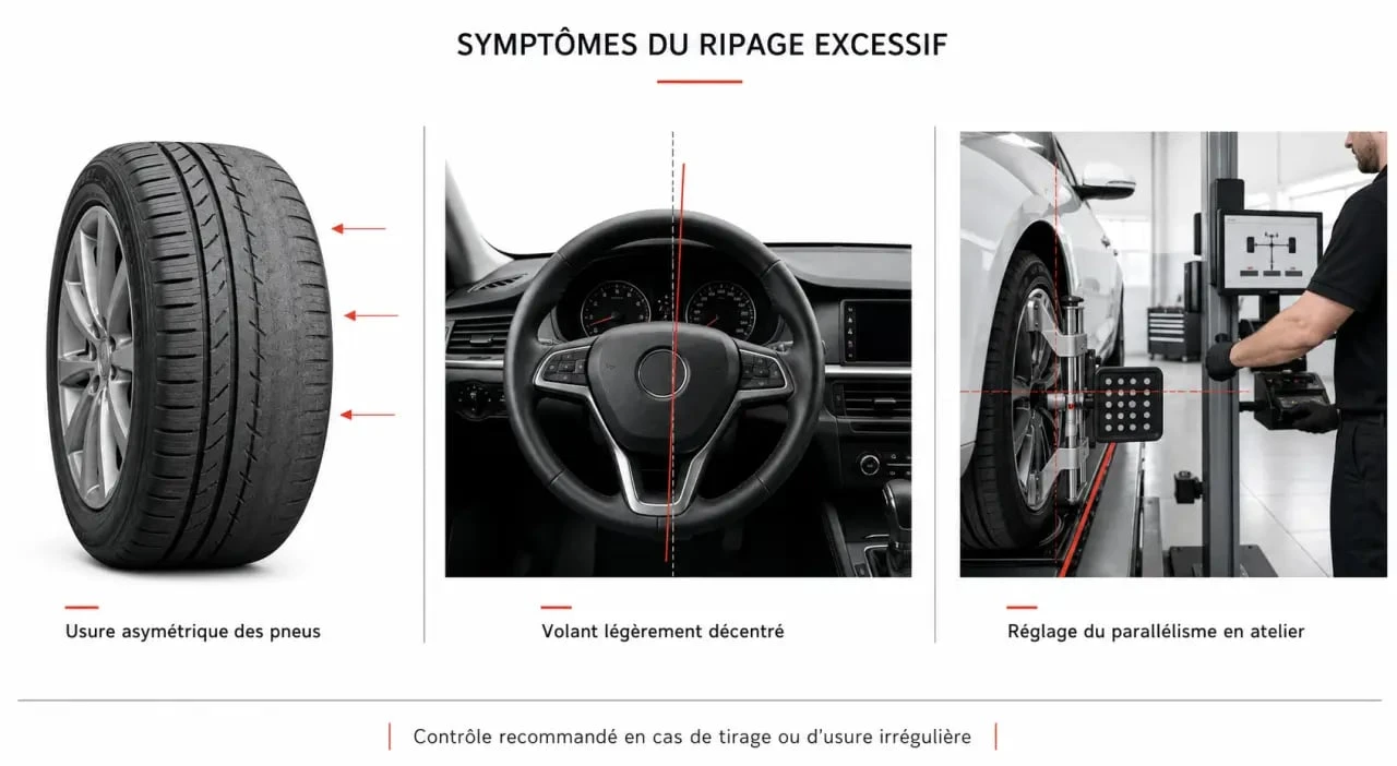 Ripage excessif : symptômes d'usure des pneus et réglage du parallélisme