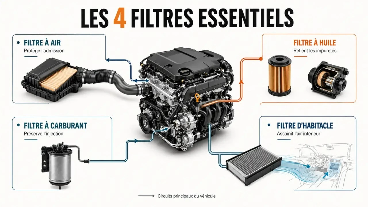 Forfait vidange 4 filtres avec filtre à huile, filtre à air, filtre à carburant et filtre d’habitacle