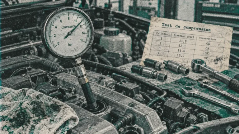 Test compression moteur avec compressiomètre vissé sur bougie