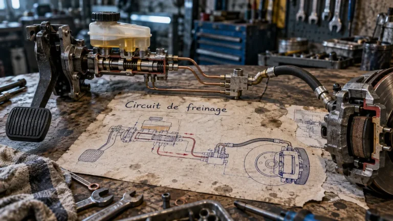 Schéma circuit de freinage : pédale spongieuse et fuite